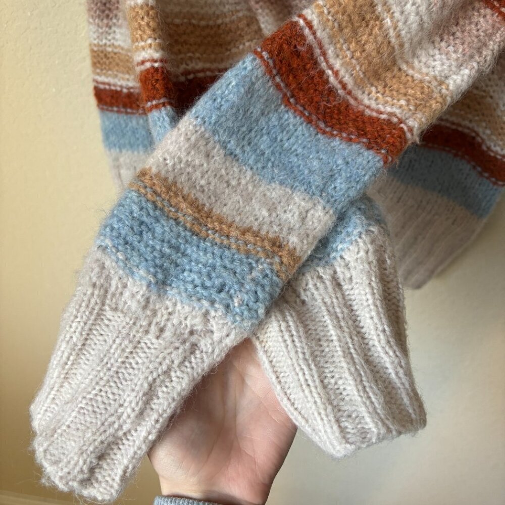American Eagle Cozy Wool Blend Boho Striped Print Slouchy Sweater - Picture 5 of 7